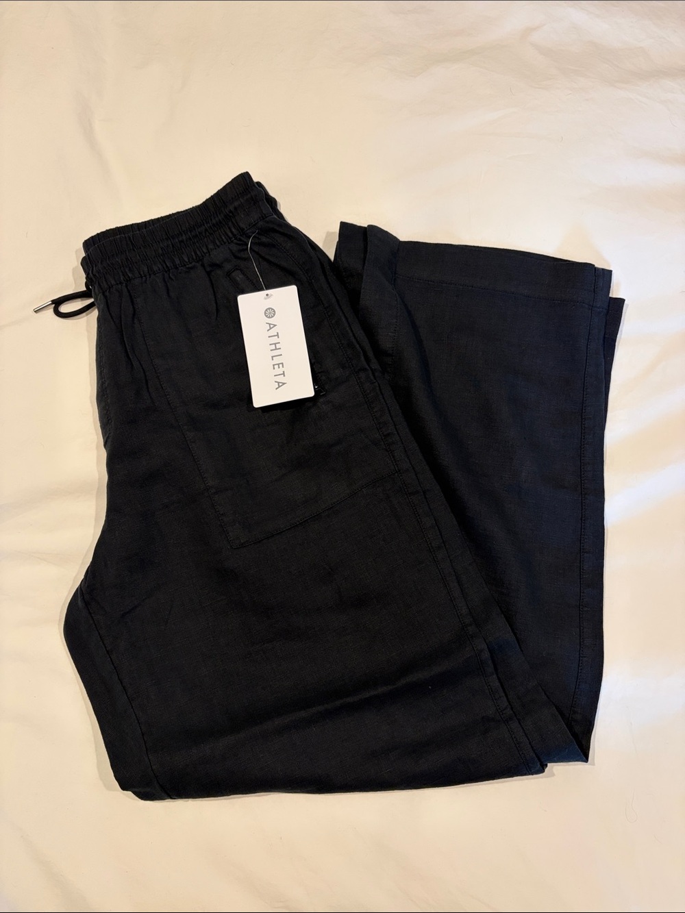 Athleta Black Retreat Linen Wide Leg Pants, size M